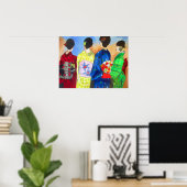 春日本の着物芸者の水彩画 ポスター (ホームオフィス)