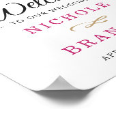 春明るい赤紫色金ゴールド水色フローラ結婚の徴候 ポスター (角)