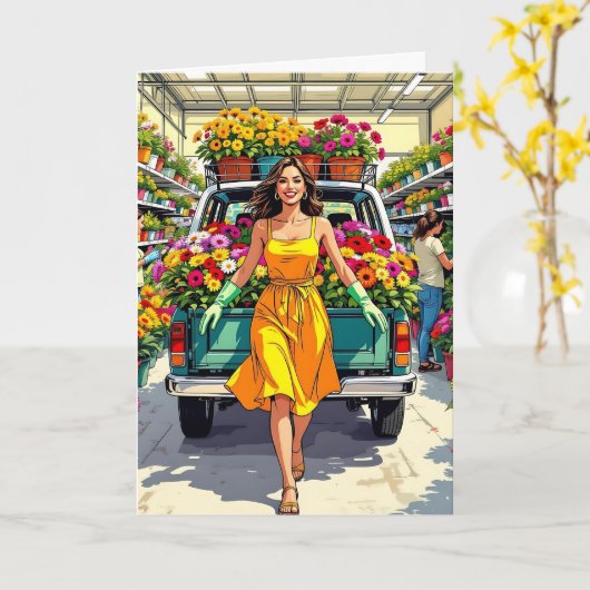 春時ユーモアの時間の植物ショッピング おもしろい カード (黄色い花)