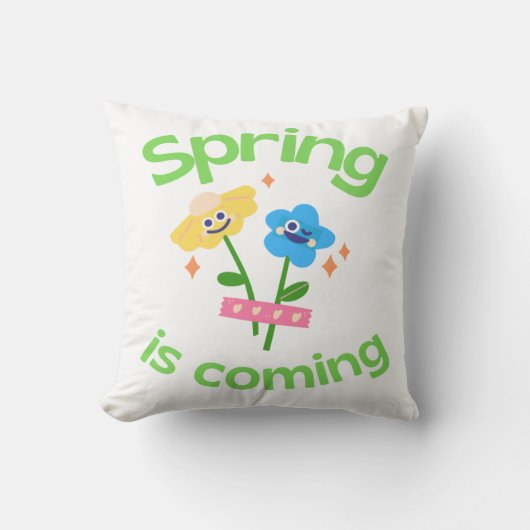 春来は可愛い青と黄色の花 クッション (正面)