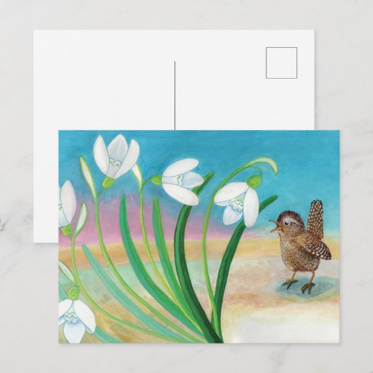 春来はs - Wren bird & snowdrops ポストカード (正面/裏面)