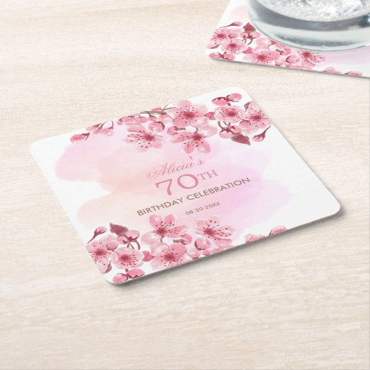 春桜さくらんぼブロッサムピンク誕生日 スクエアペーパーコースター (アングル)