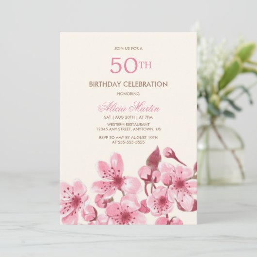 春桜さくらんぼブロッサムピンク誕生日 招待状 (スタンド正面)