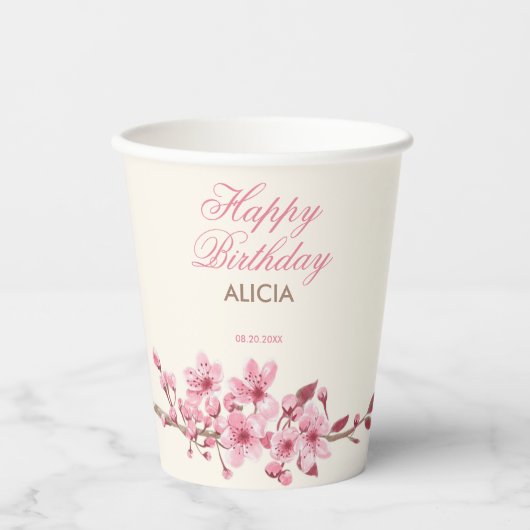 春桜さくらんぼブロッサムピンク誕生日 紙コップ (正面)