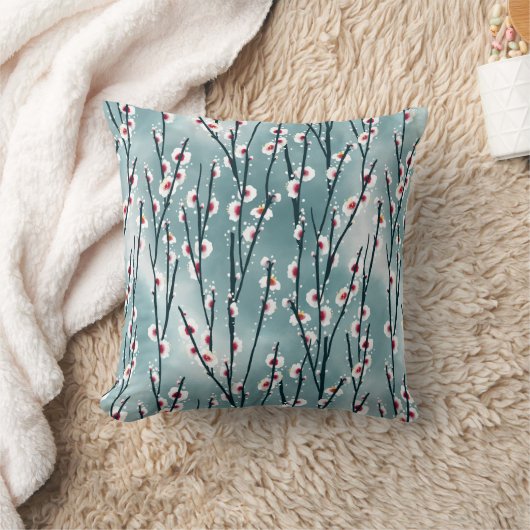 春梅花柄 クッション (ブランケット)