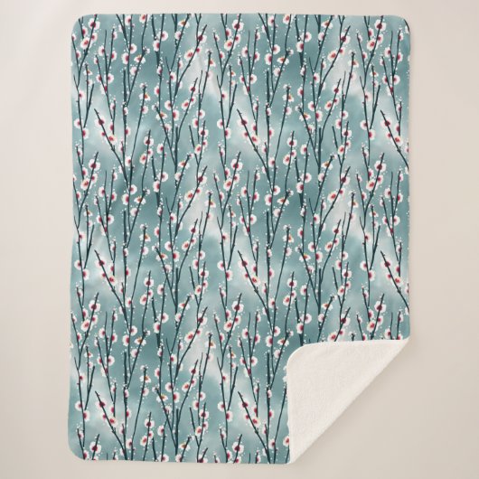 春梅花柄 シェルパブランケット (正面)