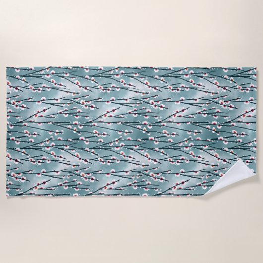 春梅花柄 ビーチタオル (正面)