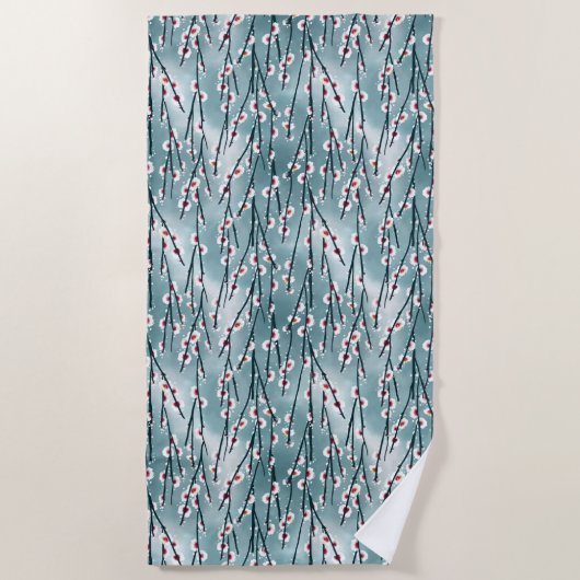 春梅花柄 ビーチタオル (正面)