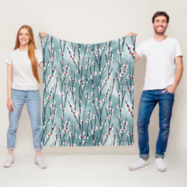 春梅花柄 フリースブランケット