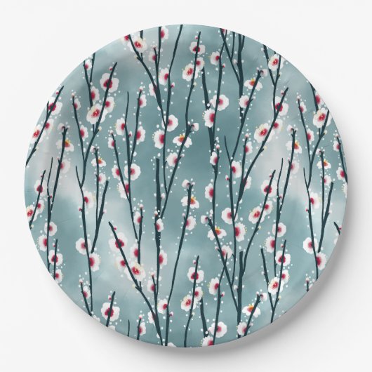 春梅花柄 ペーパープレート (正面)