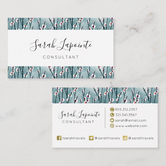 春梅花柄 名刺 (正面/裏面)