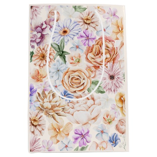 春植物性ピーチピンク色の花 ミディアムペーパーバッグ (正面)