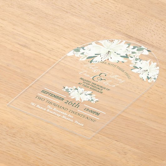 春植物緑の白フローラ アクリル招待状 (レイダウン)