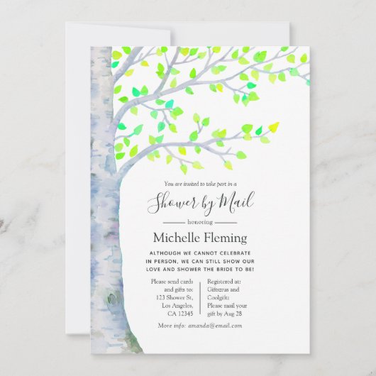 春樺の木ツリーベビーまたはブライダルシャワー(メール別) 招待状 (正面)