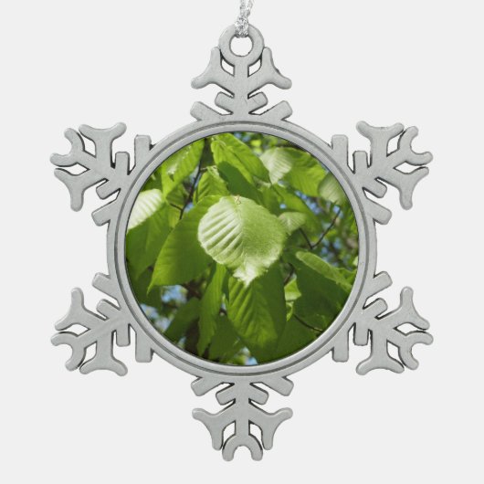 春樺の木葉グリーンツリー スノーフレークピューターオーナメント (正面)