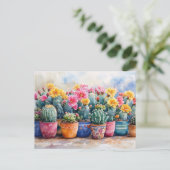 春水彩サボテンと花 ポストカード (スタンド正面)