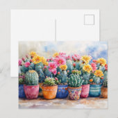 春水彩サボテンと花 ポストカード (正面/裏面)
