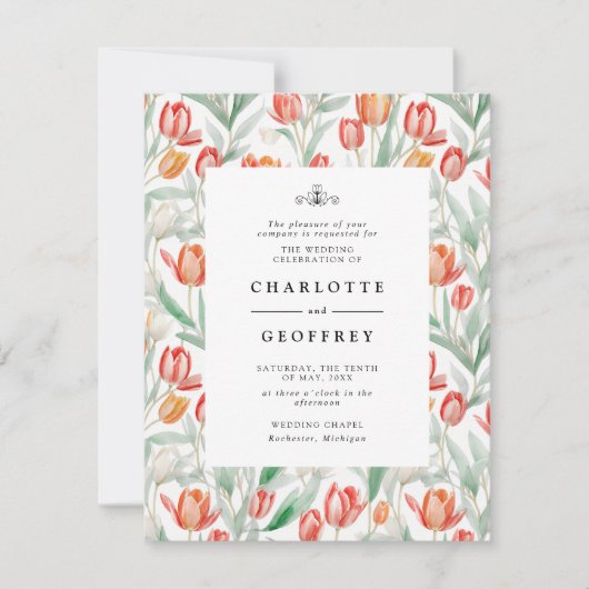 春水彩チューリップ結婚式招待状 出欠カード (正面)