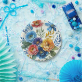 春水彩フローラプリント ペーパープレート (パーティー)