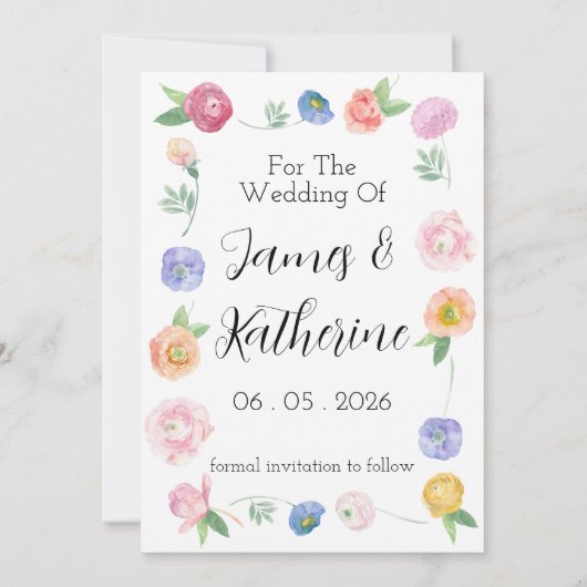 春水彩フローラ日付カードの保存 セーブザデート (裏面)