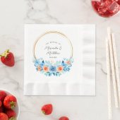 春水彩ブルーオレンジ花模様金ゴールド 縁ありランチョンナプキン (インサイチュ)