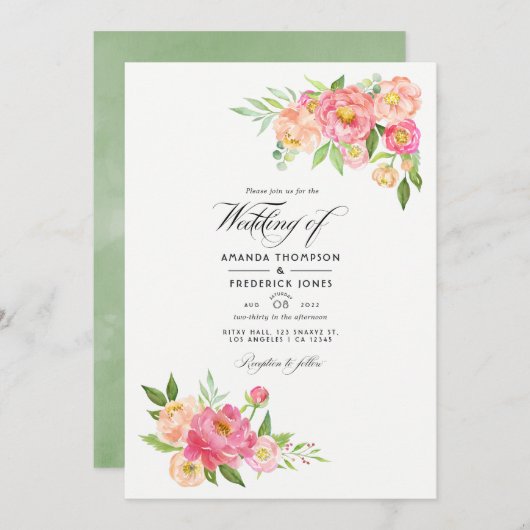 春水彩牡丹結婚の写真 招待状 (正面/裏面)
