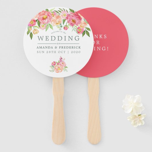 春水彩牡丹結婚の感謝 ハンドファン (正面&裏面)