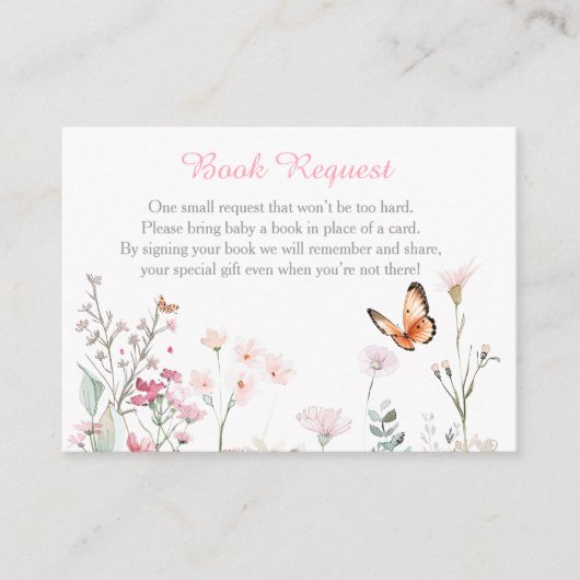 春深いピンクバタフライフローラベビーシャワー エンクロージャーカード (正面)