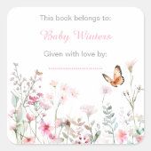 春深いピンクバタフライフローラベビーシャワー スクエアシール (正面)