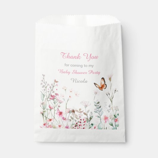 春深いピンクバタフライフローラベビーシャワー フェイバーバッグ (正面)