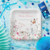 春深いピンクバタフライフローラベビーシャワー ペーパープレート (パーティー)