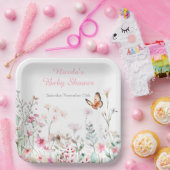 春深いピンクバタフライフローラベビーシャワー ペーパープレート (パーティー)