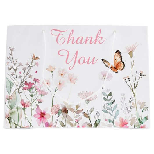 春深いピンクバタフライフローラベビーシャワー ラージペーパーバッグ (正面)