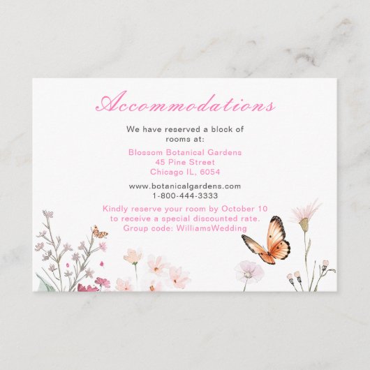 春深いピンクバタフライ結婚フローラ エンクロージャーカード (正面)