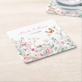 春深いピンクバタフライ結婚フローラ スクエアペーパーコースター (アングル)