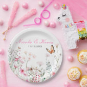 春深いピンクバタフライ結婚フローラ ペーパープレート (パーティー)