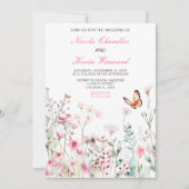 春深いピンクバタフライ結婚フローラ 招待状 (正面)