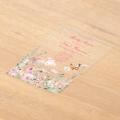 春深いピンクフローラベビーシャワー アクリル招待状 (レイダウン)