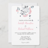 春灰色ピンクの花の水結婚色 招待状 (正面)