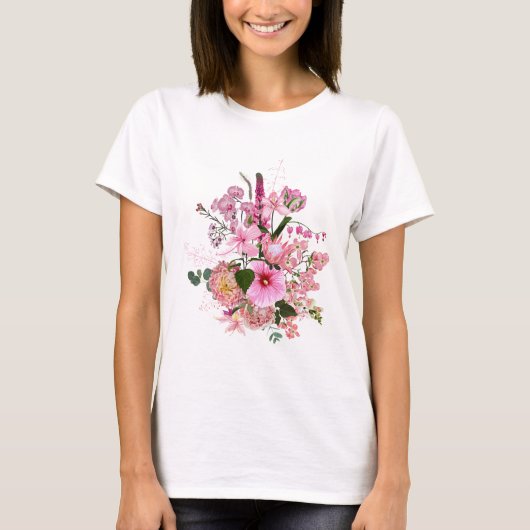 春熱帯ピンクの花の花束。 Tシャツ (正面)
