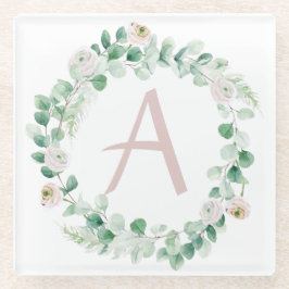 春牡丹リースと文字のカスタマイズ ガラスコースター