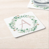 春牡丹リースと文字のカスタマイズ スクエアペーパーコースター (アングル)