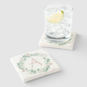 春牡丹リースと文字のカスタマイズ ストーンコースター (横)