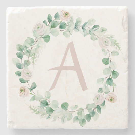 春牡丹リースと文字のカスタマイズ ストーンコースター (正面)