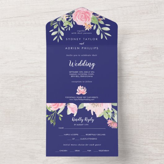 春牡丹結婚海軍の全て一招待状 オールインワン招待状 (内側)