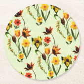 春牧草地イエローワイルドフラワーウォータカラー ラウンドペーパーコースター (正面)