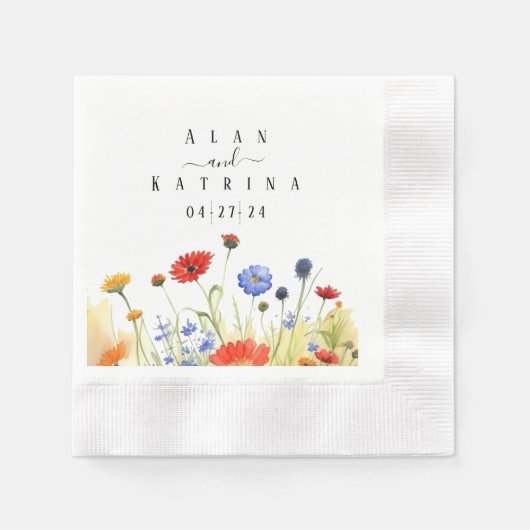春牧草地ワイルドフラワー 縁ありカクテルナプキン (正面)