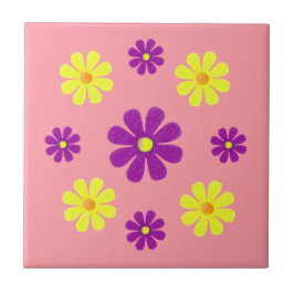 春用の紫と黄色の花 タイル