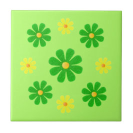 春用の緑と黄色の花 タイル