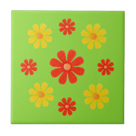 春用の赤と黄色の花 タイル